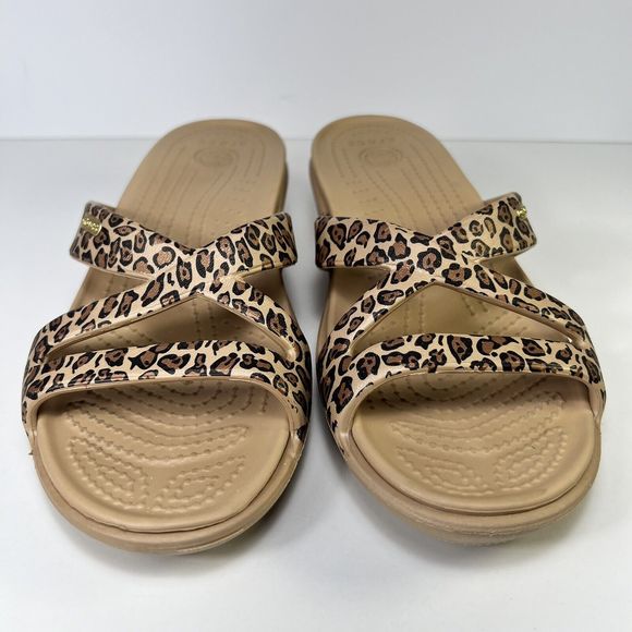 COPY - Crocs Cyprus Leopard Print Strap Woman’s Mini Wedge Size 7 Slides Shoe - Picture 3 of 10